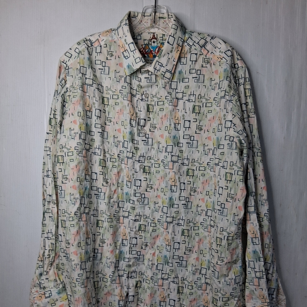 Robert Graham Flip Cuff Geometric Print Shirt Mens 2XL Multicolor